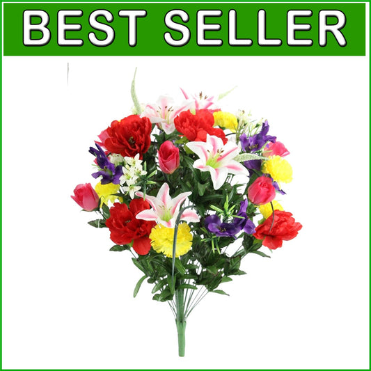 40-Stem Artificial Mixed Flower Arrangement - Vibrant Roses, Lilies & Peonies