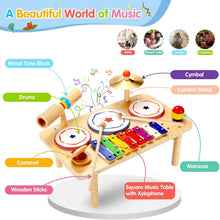 Load image into Gallery viewer, Wooden Kids Drum and Xylophone Set: Educational Musical Instruments for Toddlers