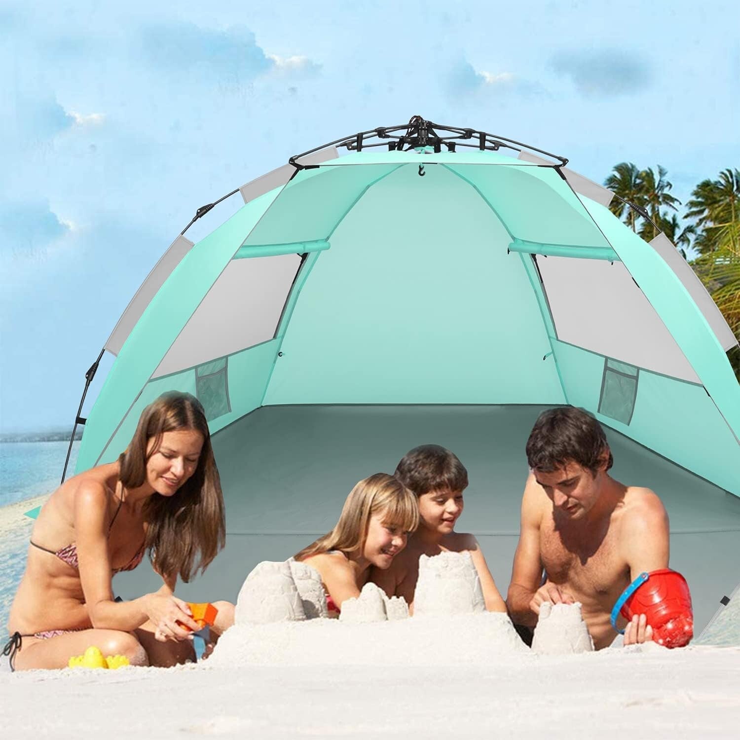 Portable XL Beach Tent with Carrying Bag - Waterproof Sun Shelter for Family Fun