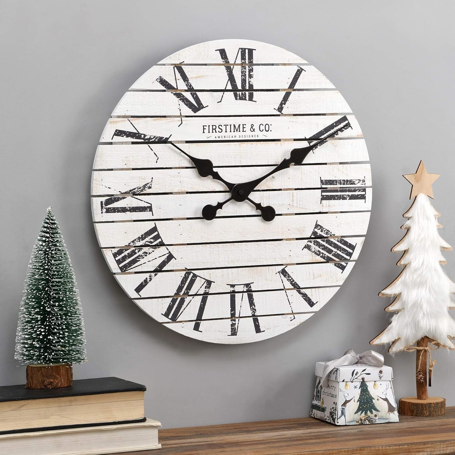 Rustic 18'' Farmhouse Wall Clock - Large White Wood Decor for Living Space