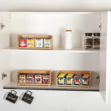 Load image into Gallery viewer, Trapezoidal Bamboo Tea Organizer with 3 Adjustable Shelves – Polished Finish