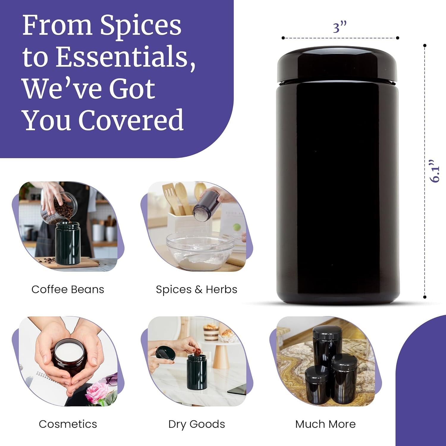 10-Pack 500 ml Classic Black Airtight Glass Jars - Smell-Proof Storage Solution