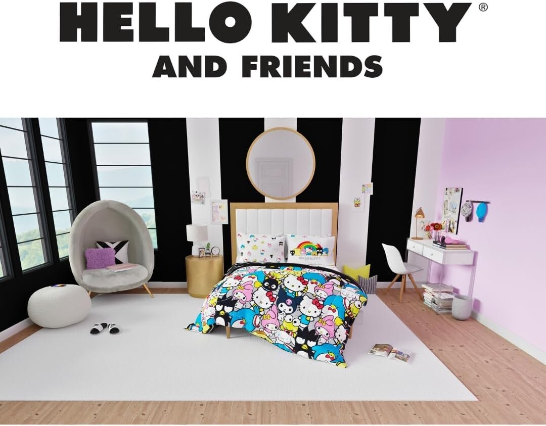 Charming Hello Kitty & Friends 7-Piece Queen Bedding - Vibrant Cartoon Design