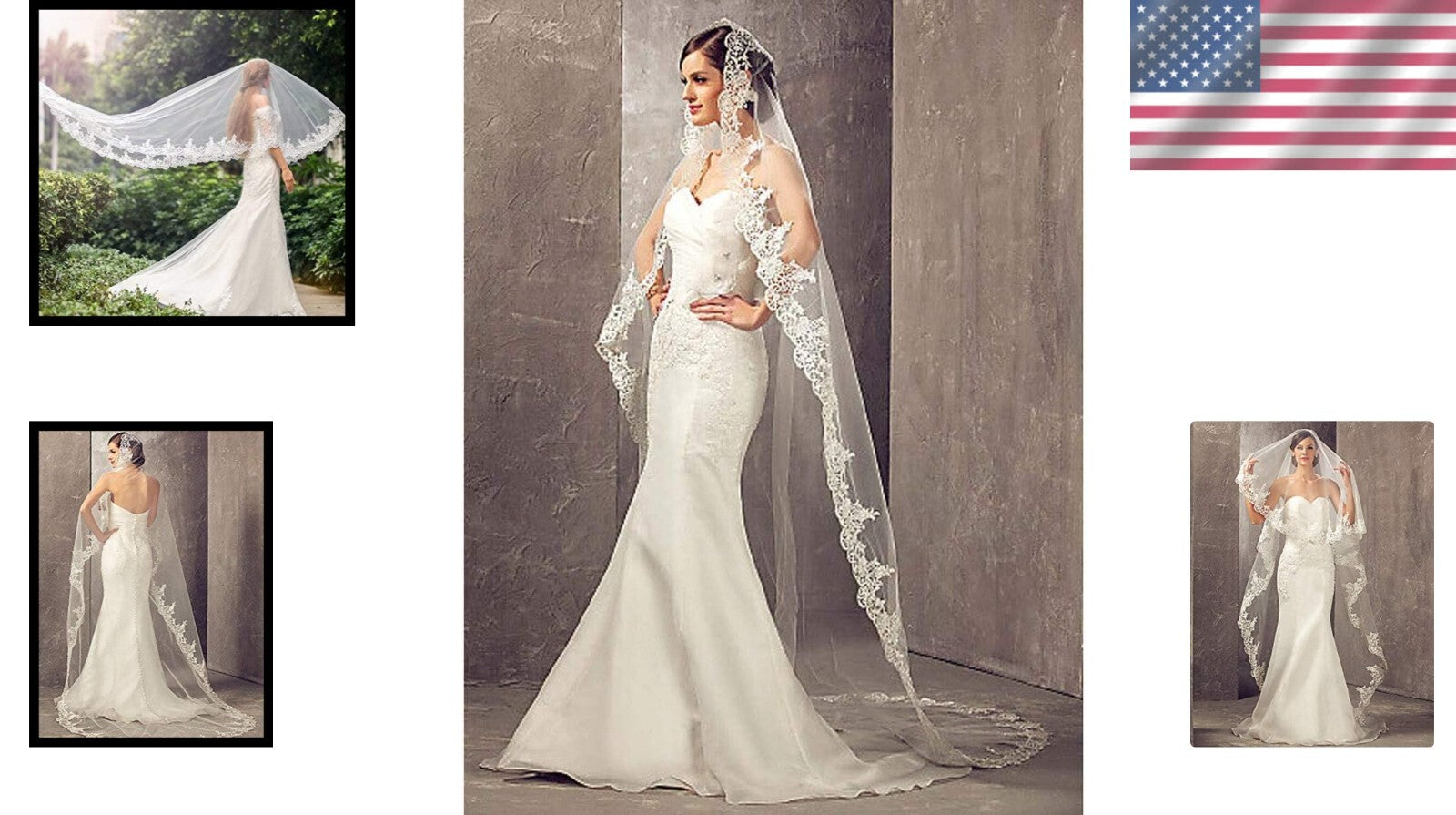 Elegant Lightweight Bridal Veil - 106 Inch Tulle with Lace and Secure Comb