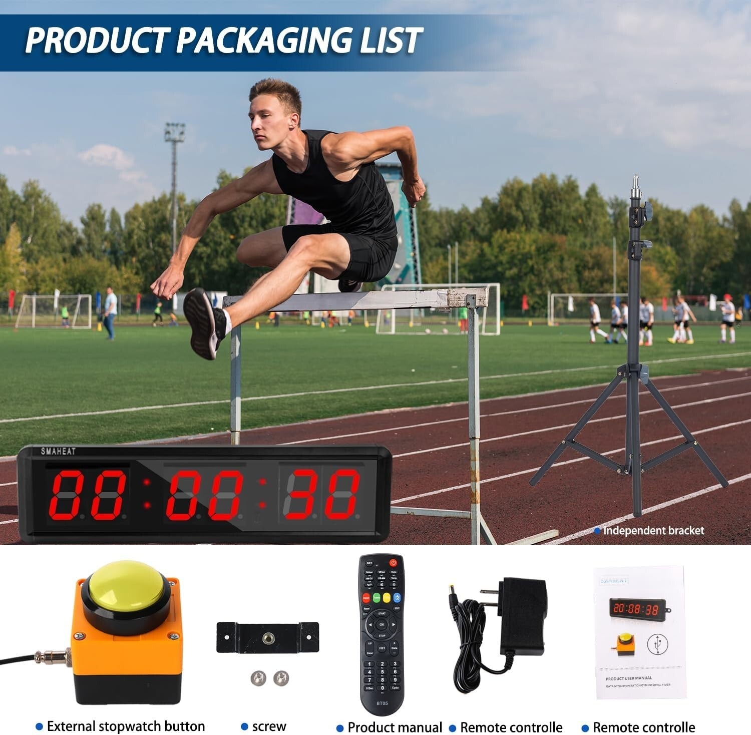 Large LED Gym Timer with Interval Programming & Adjustable Height - 11 lb Model