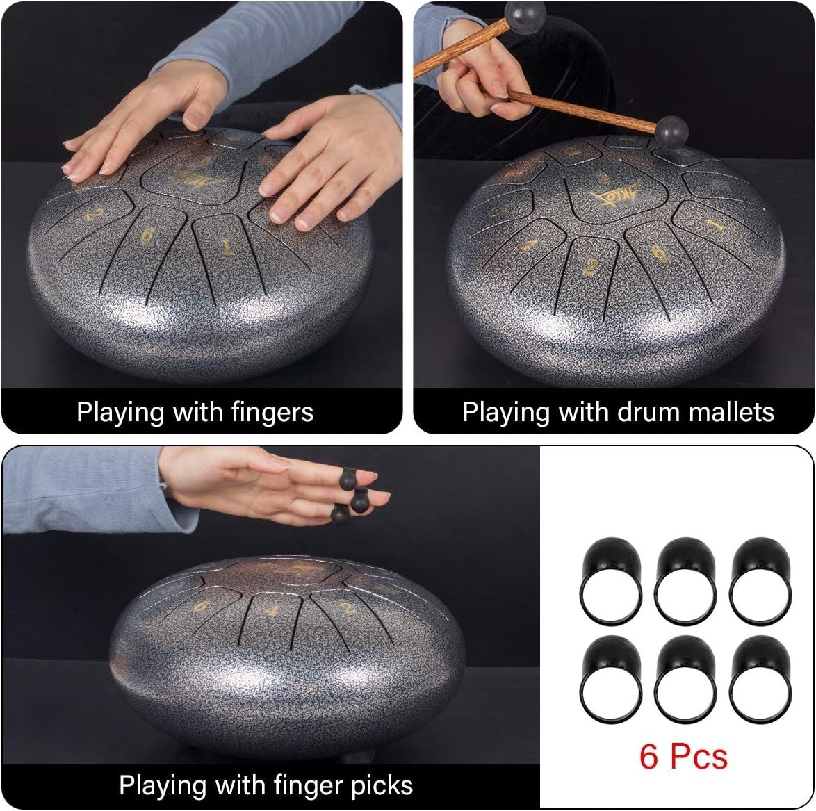 10-Inch Titanium Alloy Steel Tongue Drum with Mallets & Carry Bag - C Key