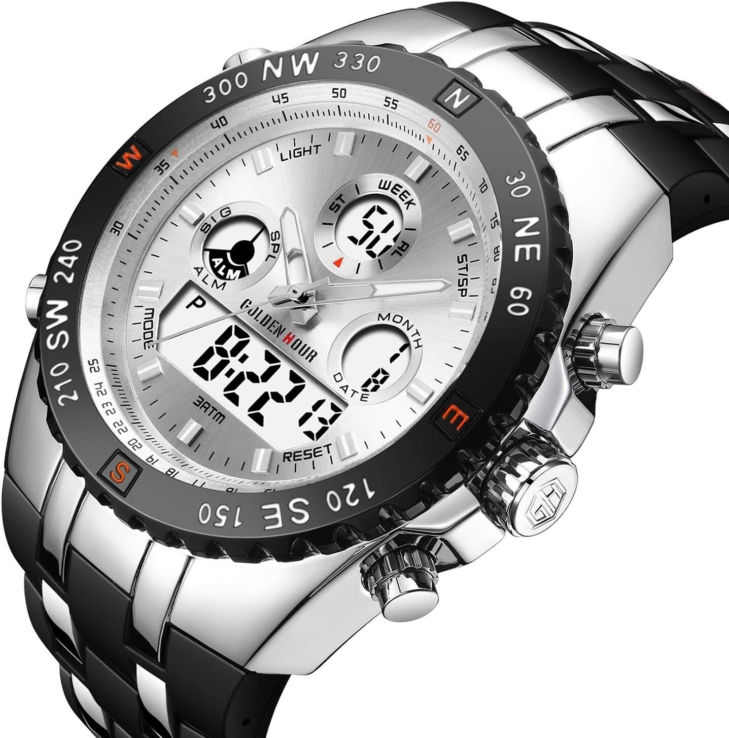 Men's Big Face Luxury Sports Watch - 3ATM Waterproof with Stopwatch & Alarm