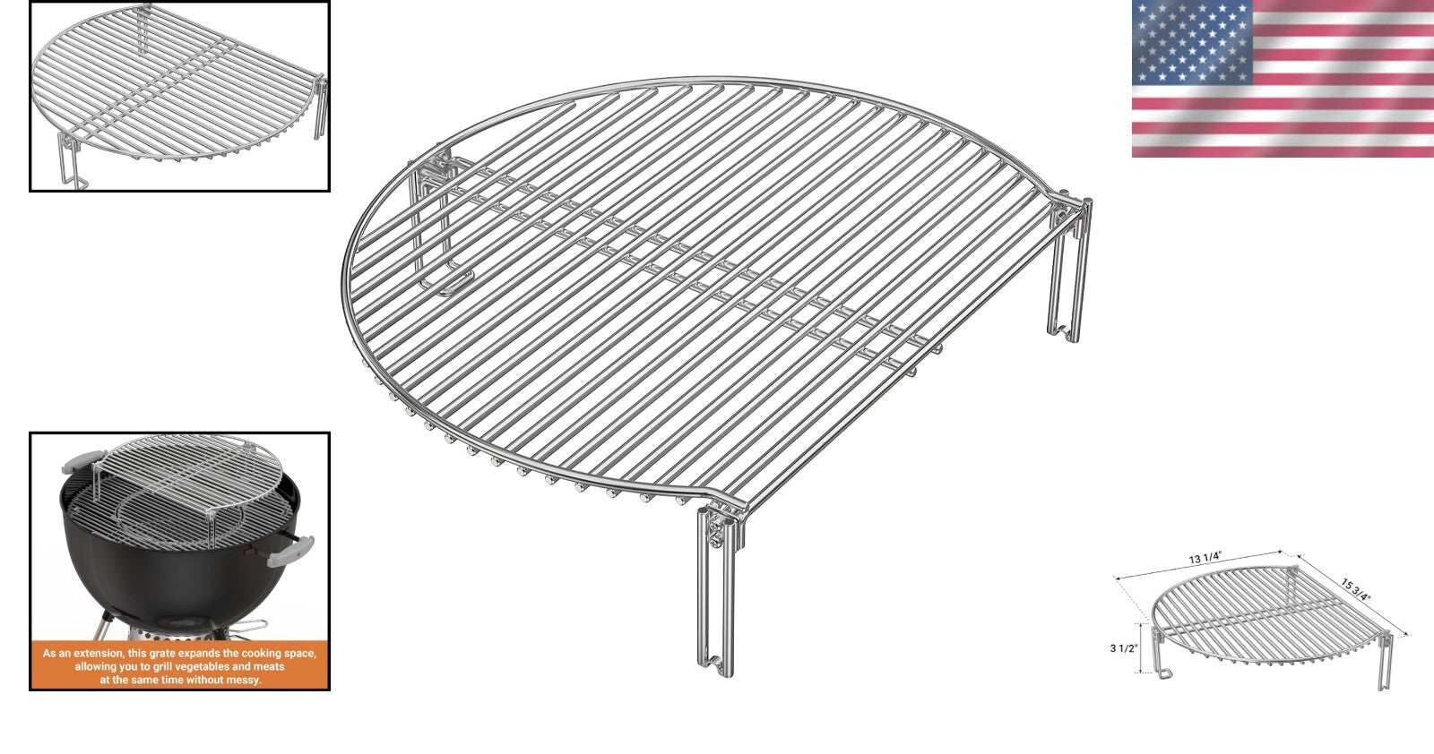 Flexible Stainless Steel Cooking Grate for Outdoor Charcoal Grilling - 15.6"D