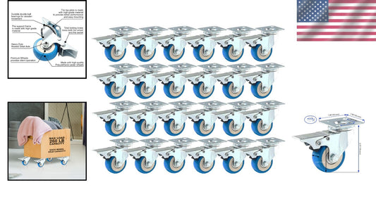 Heavy-Duty 2" Swivel Casters - 24 Pack with Locking Brake for Any Surface