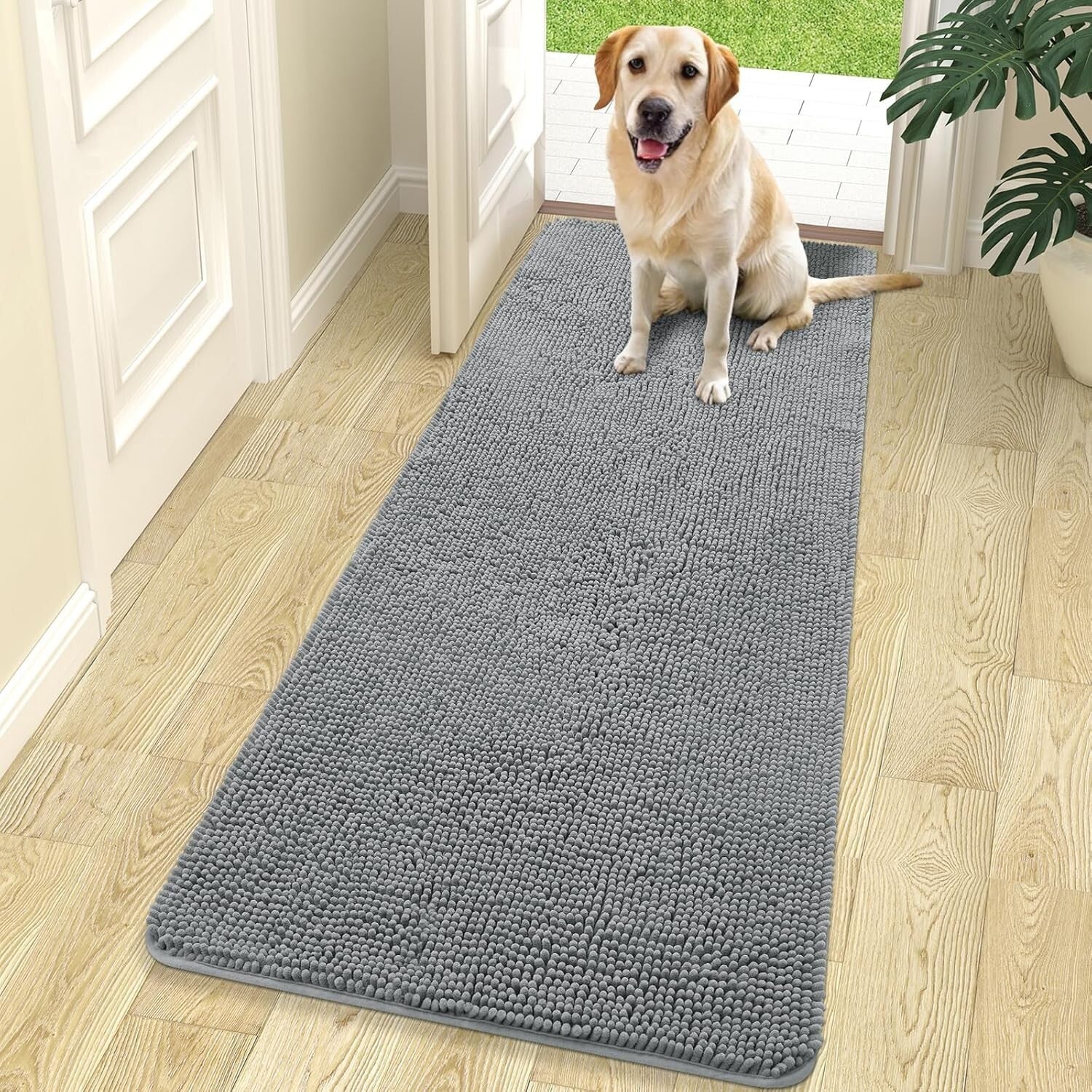 Non-Slip 70x24 Dog Door Mat - Absorbent Chenille for Muddy Paws & Easy Clean