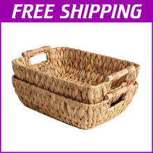 Load image into Gallery viewer, Rustic Water Hyacinth Baskets with Wooden Handles - Perfect for Any Room, 2-Pack