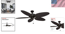Load image into Gallery viewer, Energy Efficient 52-Inch Damp Rated Ceiling Fan with Hand-Carved Tropical Blades