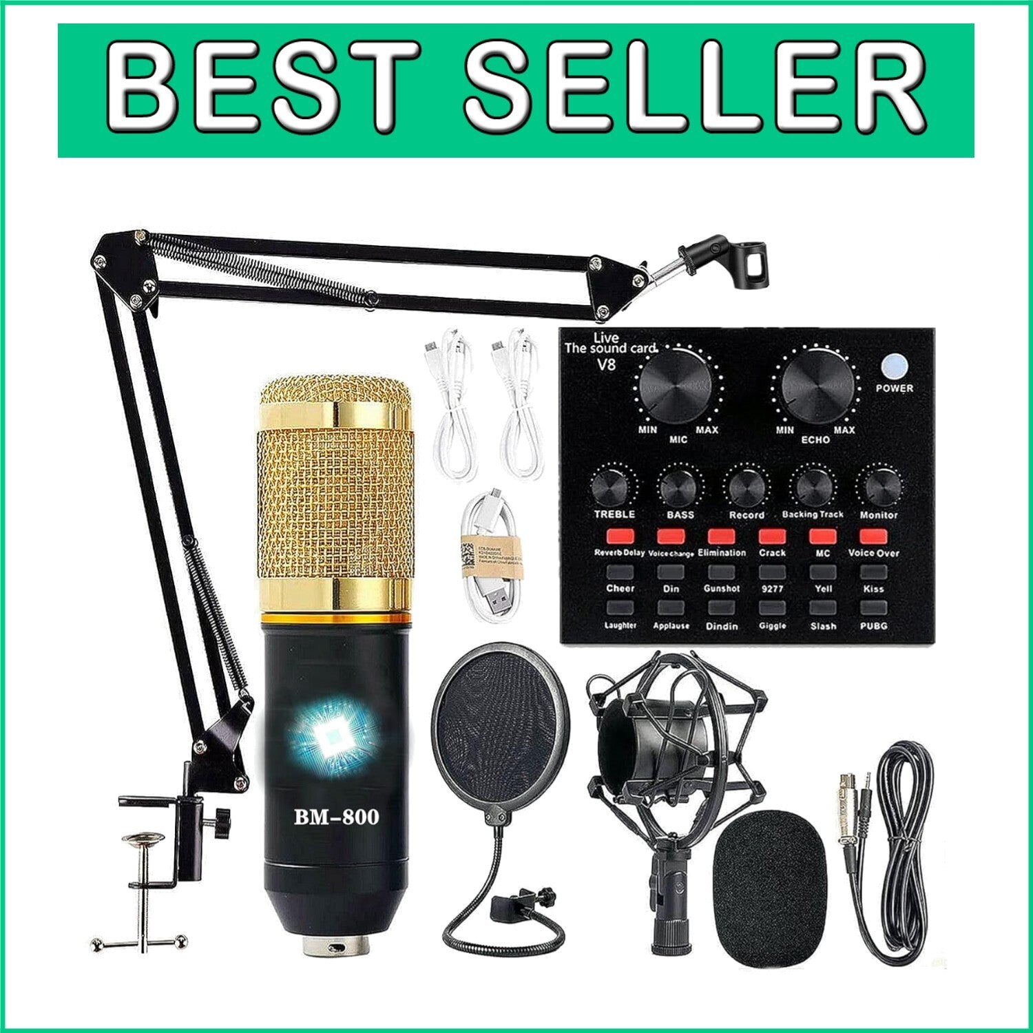 Professional Podcast Recording Bundle - BM-800 Mic, Live Sound Card & Effects