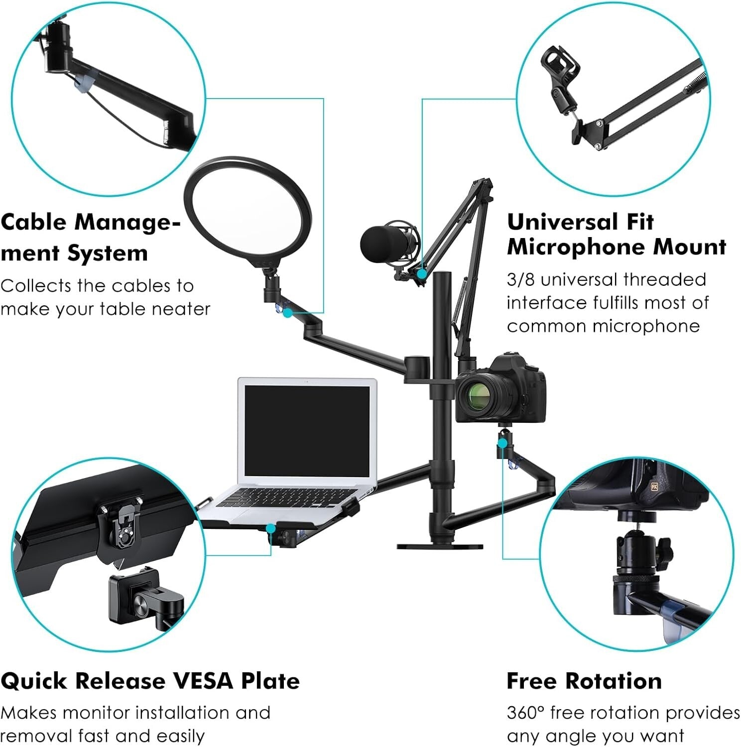 10" Adjustable LED Ring Light and Microphone Stand - Perfect for Online Teaching