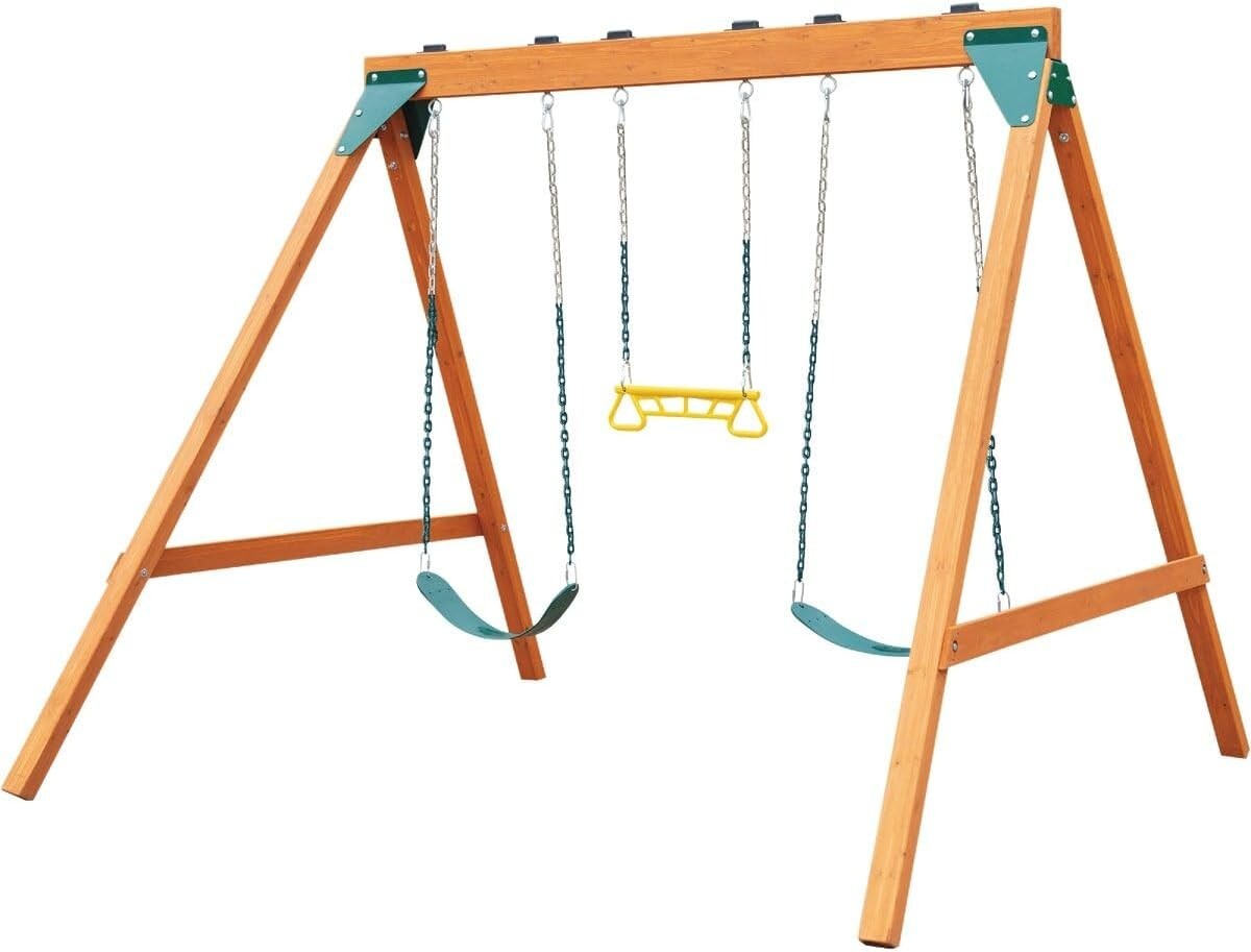 Backyard Ranger Wooden Swing Set with Two Swings and Trapeze - 350 lb Capacity
