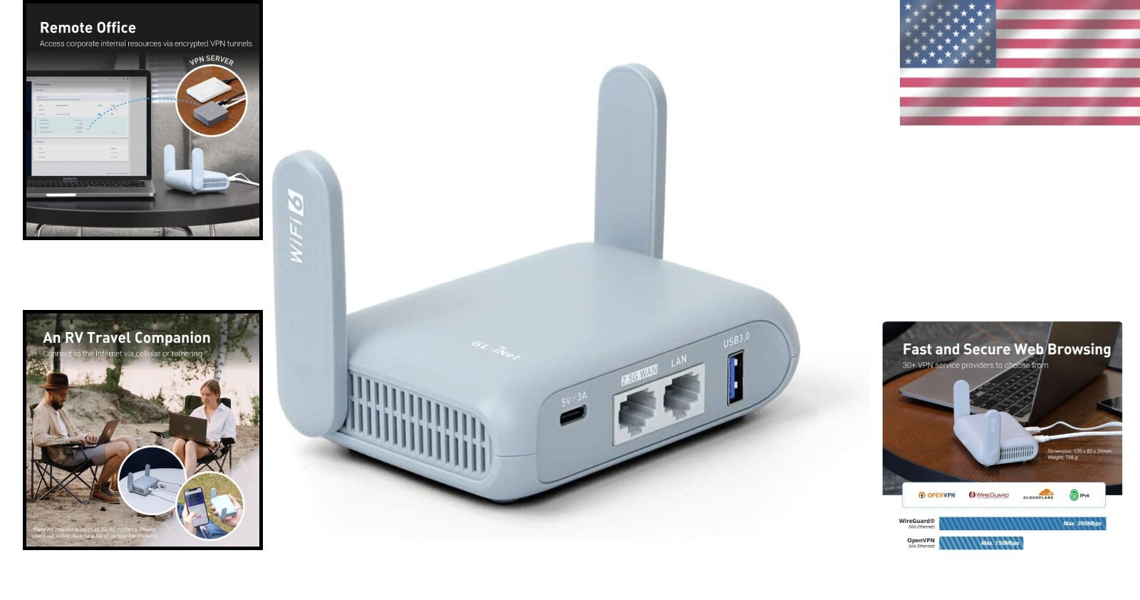 Compact Beryl AX Travel Router with OpenVPN & WireGuard - Perfect for Travelers