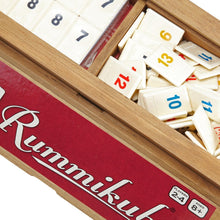 Load image into Gallery viewer, Travel-Friendly Rummikub Vintage Game: 106 Tiles &amp; Wooden Organizer Box