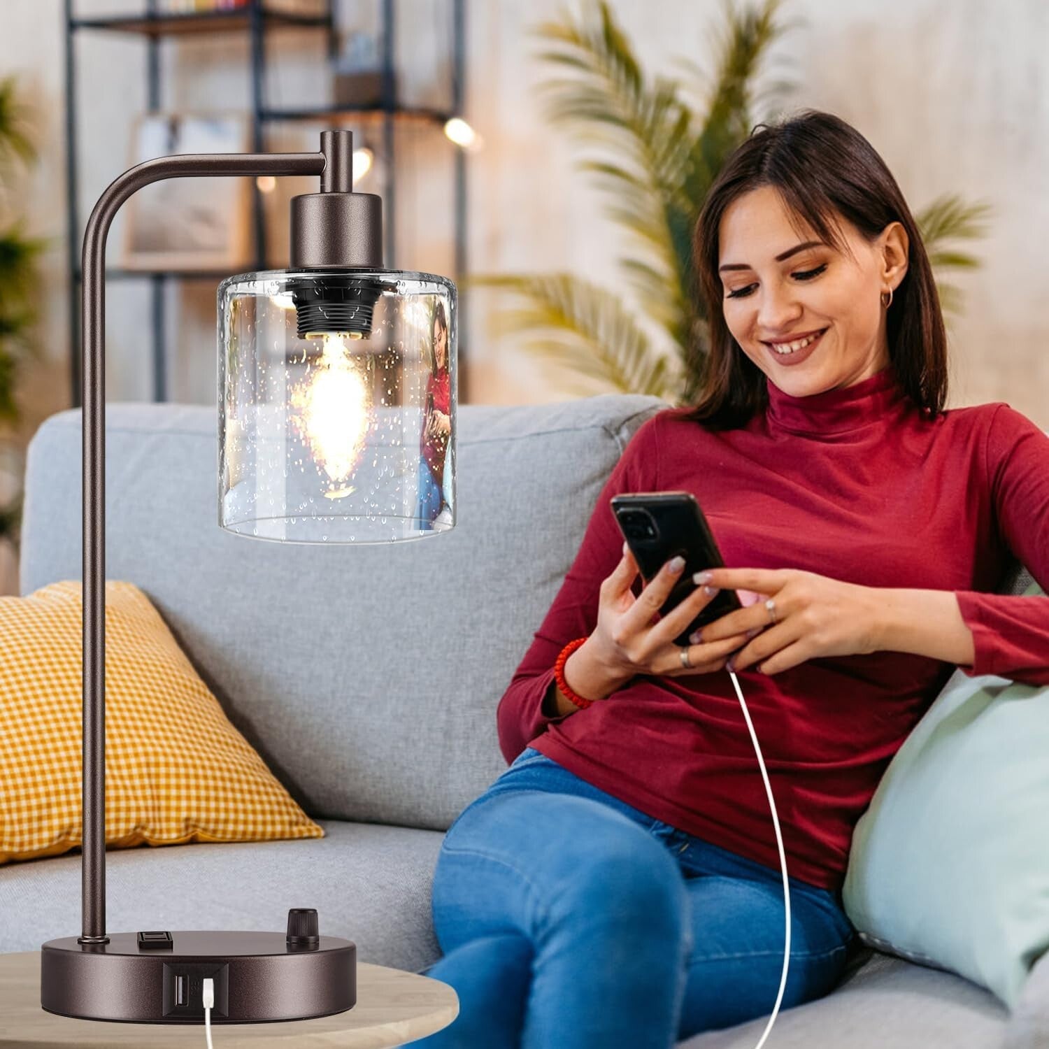 Elegant 2 Light Set: Fully Dimmable Oil Rubbed Bronze Lamps with USB Charging