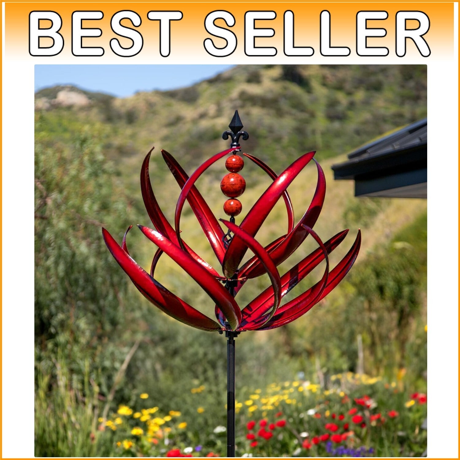Durable Kinetic Garden Wind Spinner - Burgundy Lotus Design for Outdoor Spaces