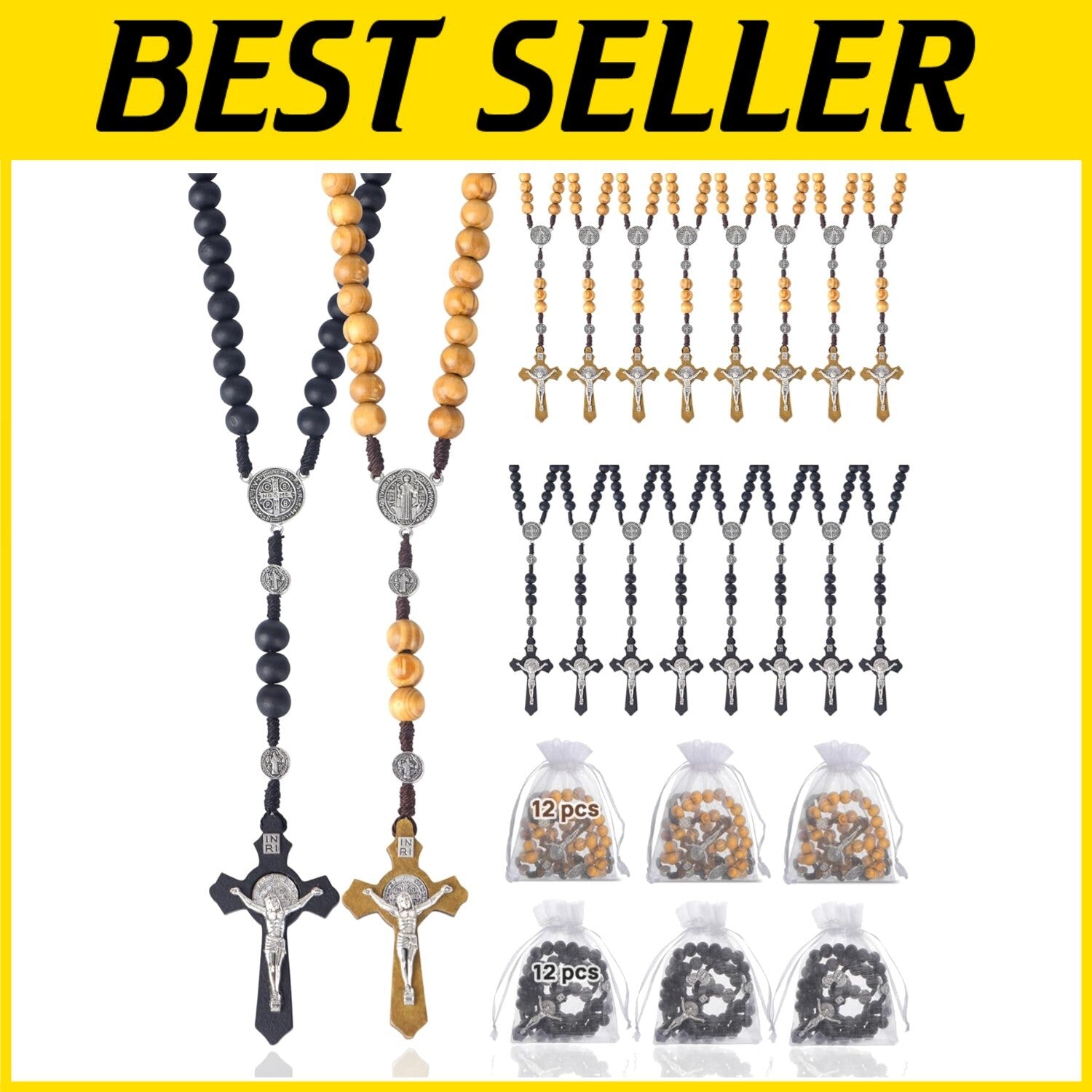 Premium Handmade Catholic Rosaries - 24 Pack for Baptisms & Special Moments