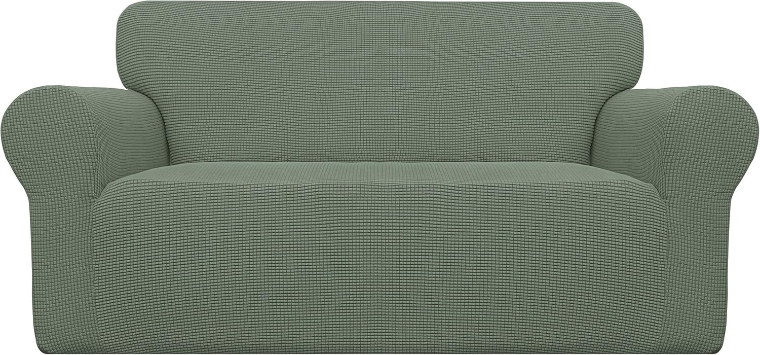 Greyish Green Stretch Loveseat Cover in Jacquard Fabric - Easy Care and Stylish