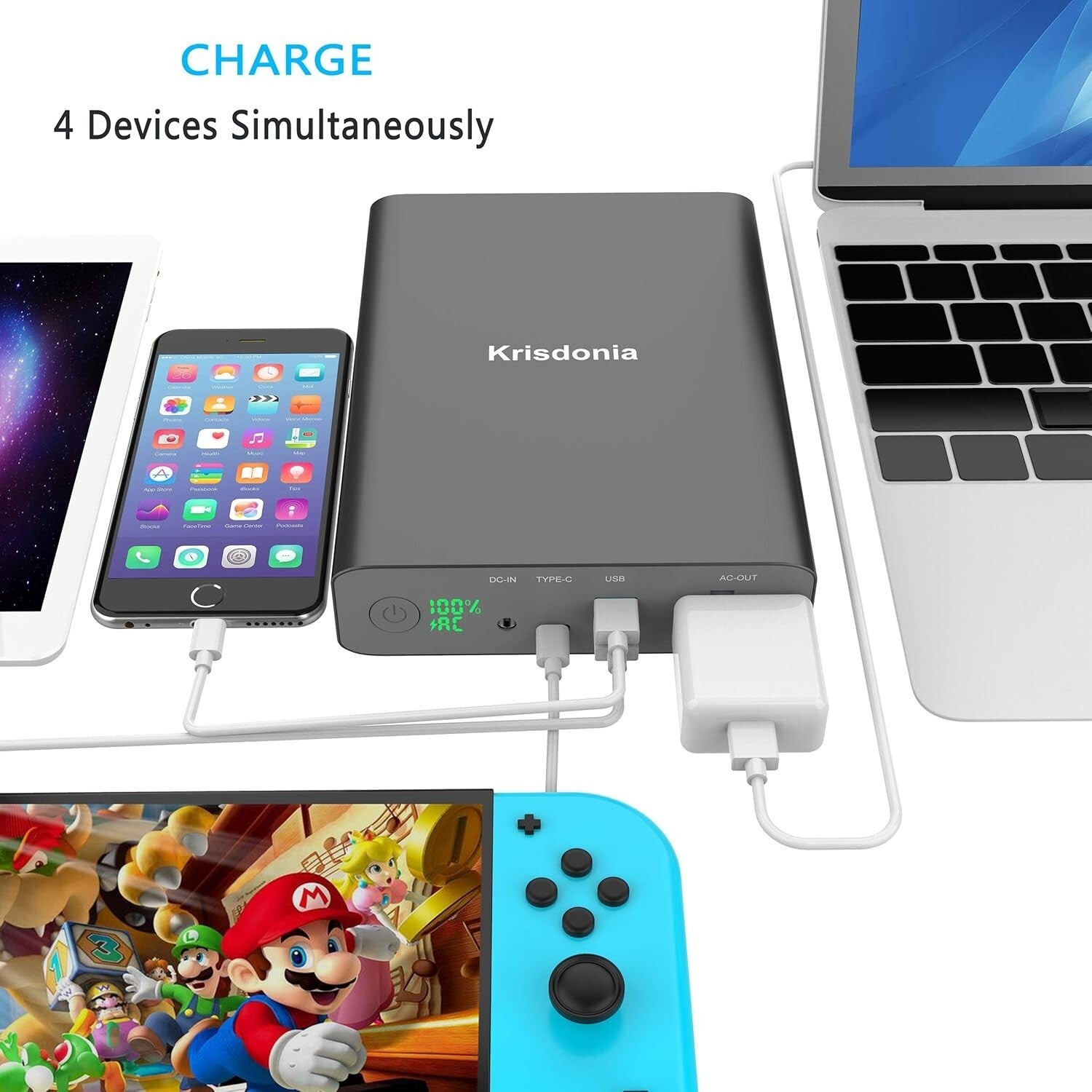 Sleek Portable Charger 60000mAh, 130W AC Outlet & LED Display - Ideal for Travel