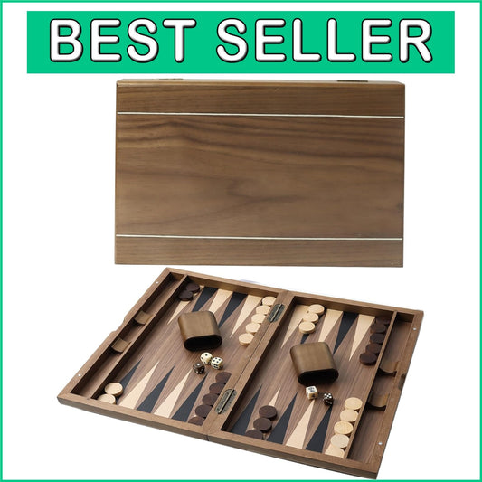 Elegant Wooden Backgammon Board - Complete 20.5" Folding Set with Pieces