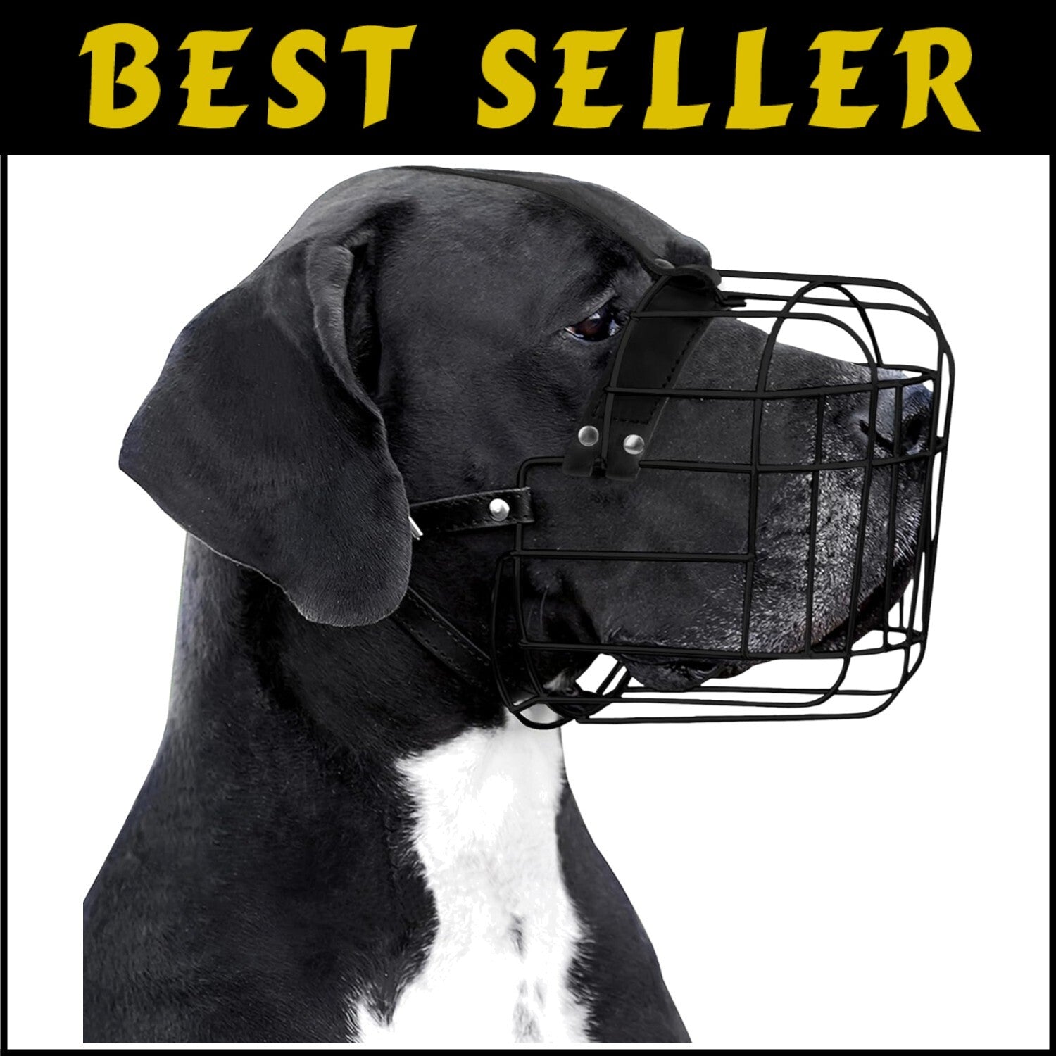 Breathable Large Dog Muzzle with Leather Straps - Prevents Biting & Scavenging