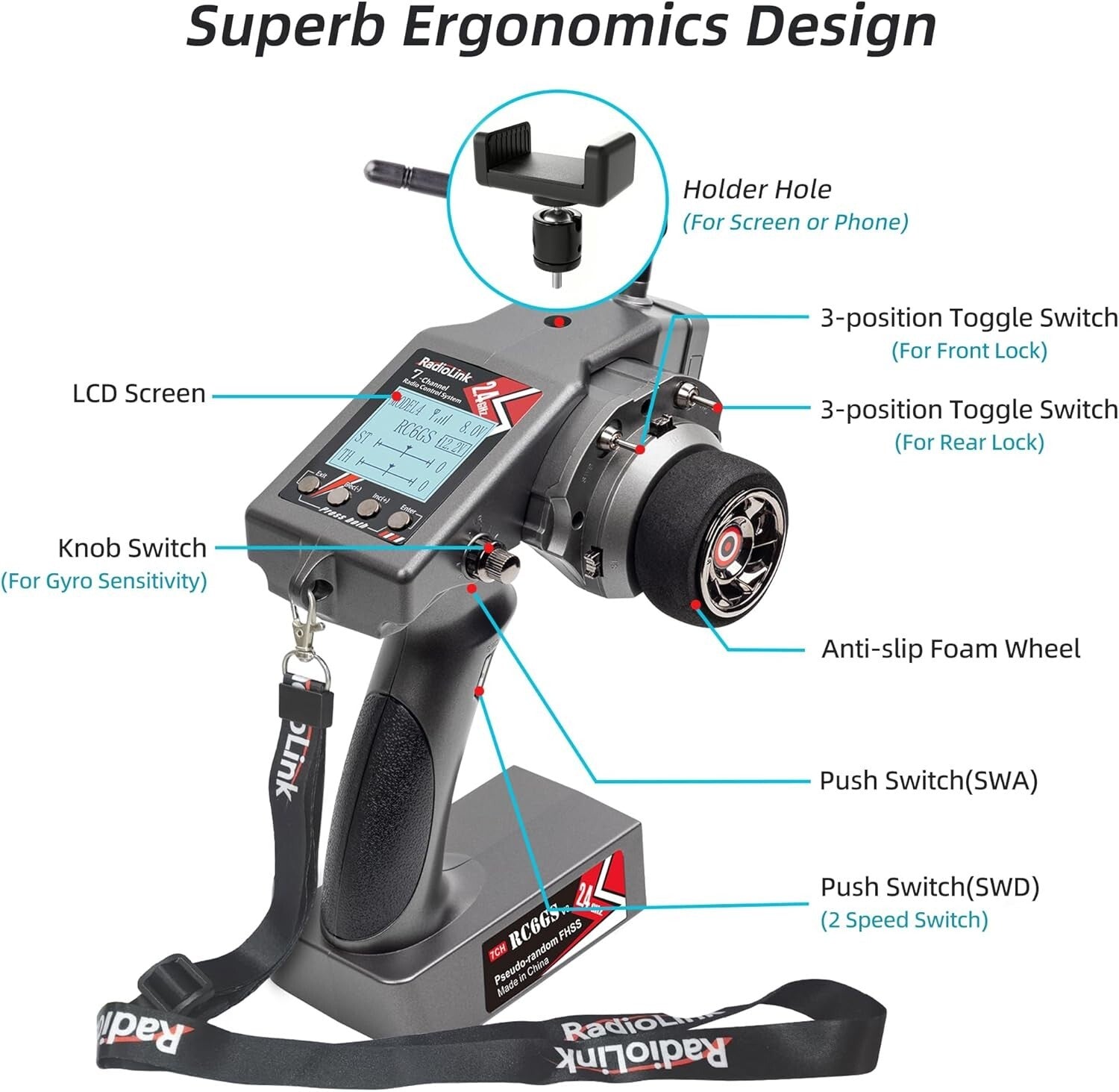 Durable Waterproof Telemetry RC Transmitter with 1900ft Range & Custom Channels
