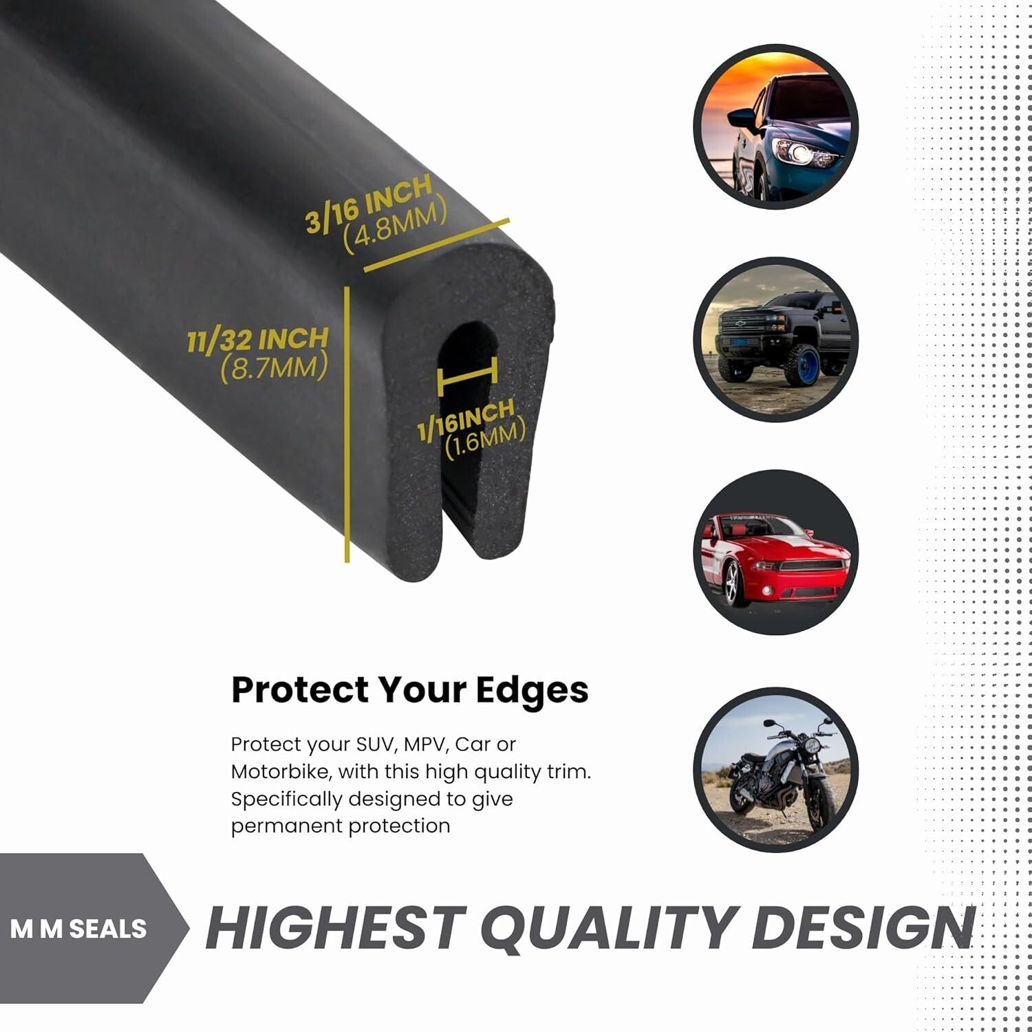 Easy Installation Black U Channel Trim Seal Rubber 320 Feet, 11/32" x 3/16"