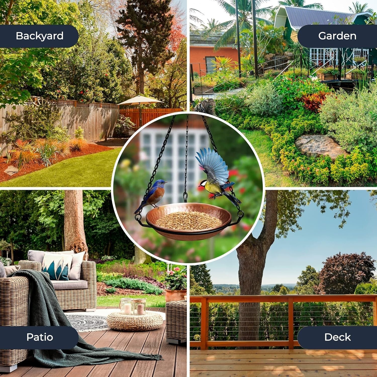 Outdoor Copper Bird Bath with Decorative Feeder - Easy Assembly, Perfect Gift