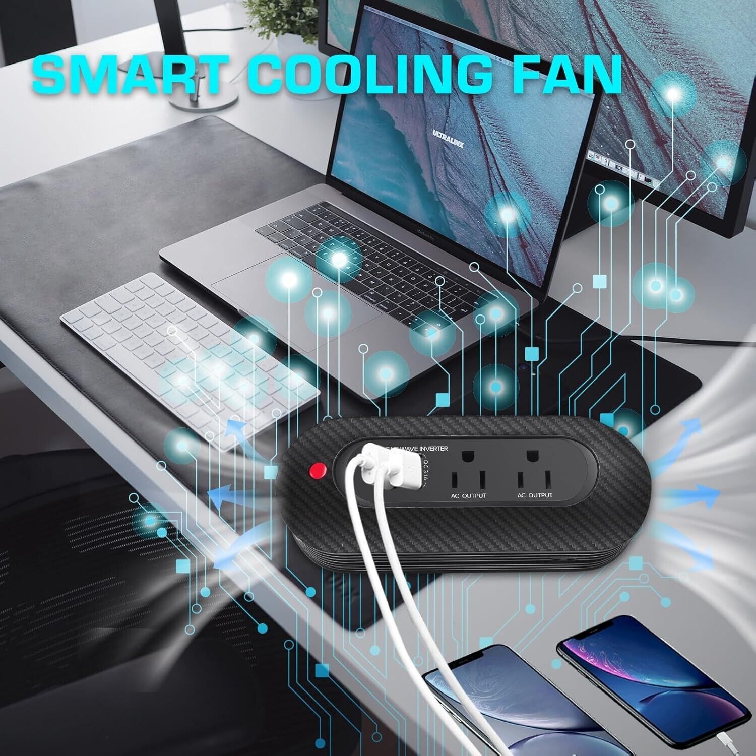 200W Pure Sine Wave Car Power Inverter - Compact Adapter with Dual AC Outlets