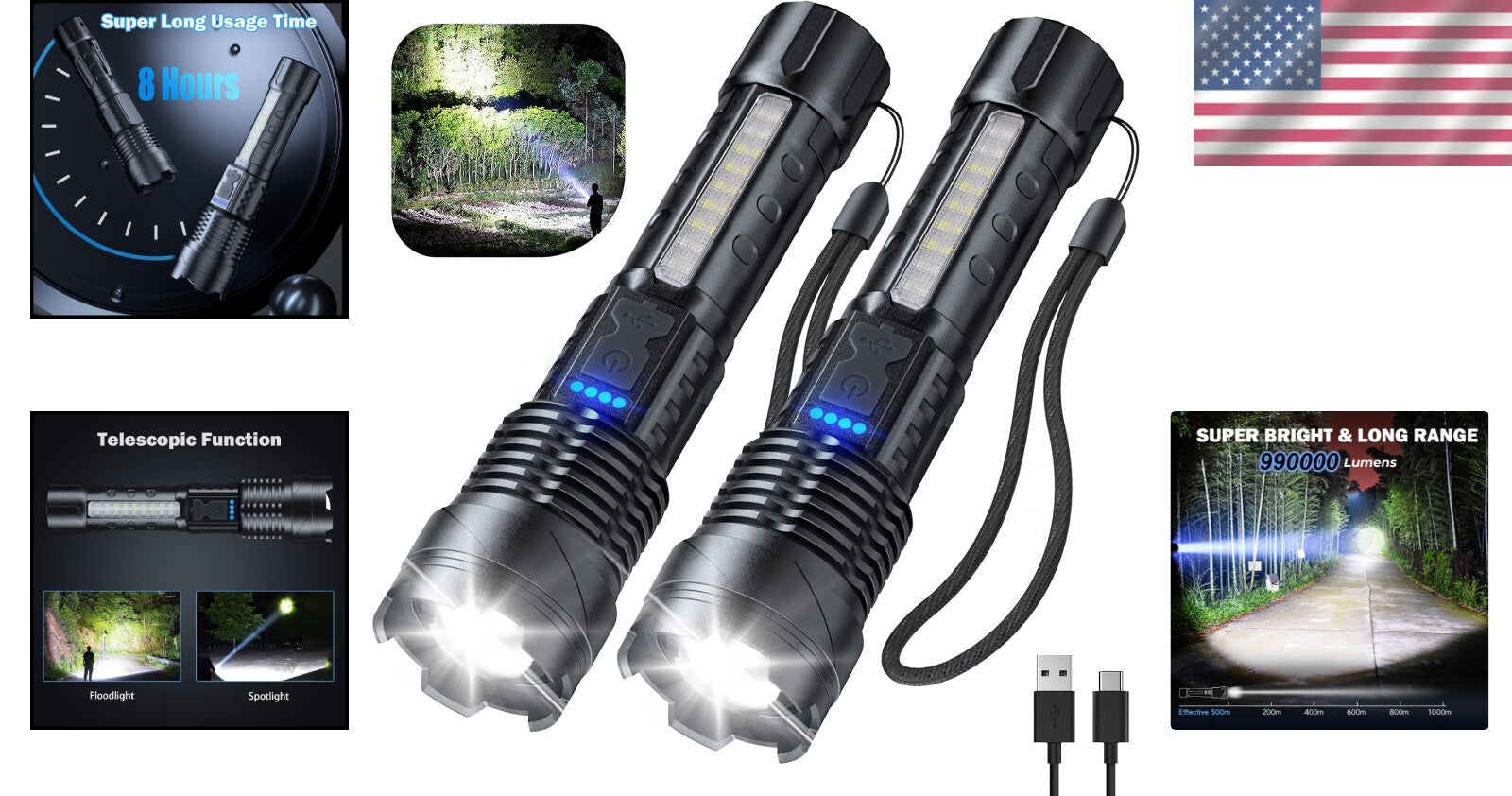 High Performance Rechargeable LED Flashlight Set - Perfect for Camping & Hiking