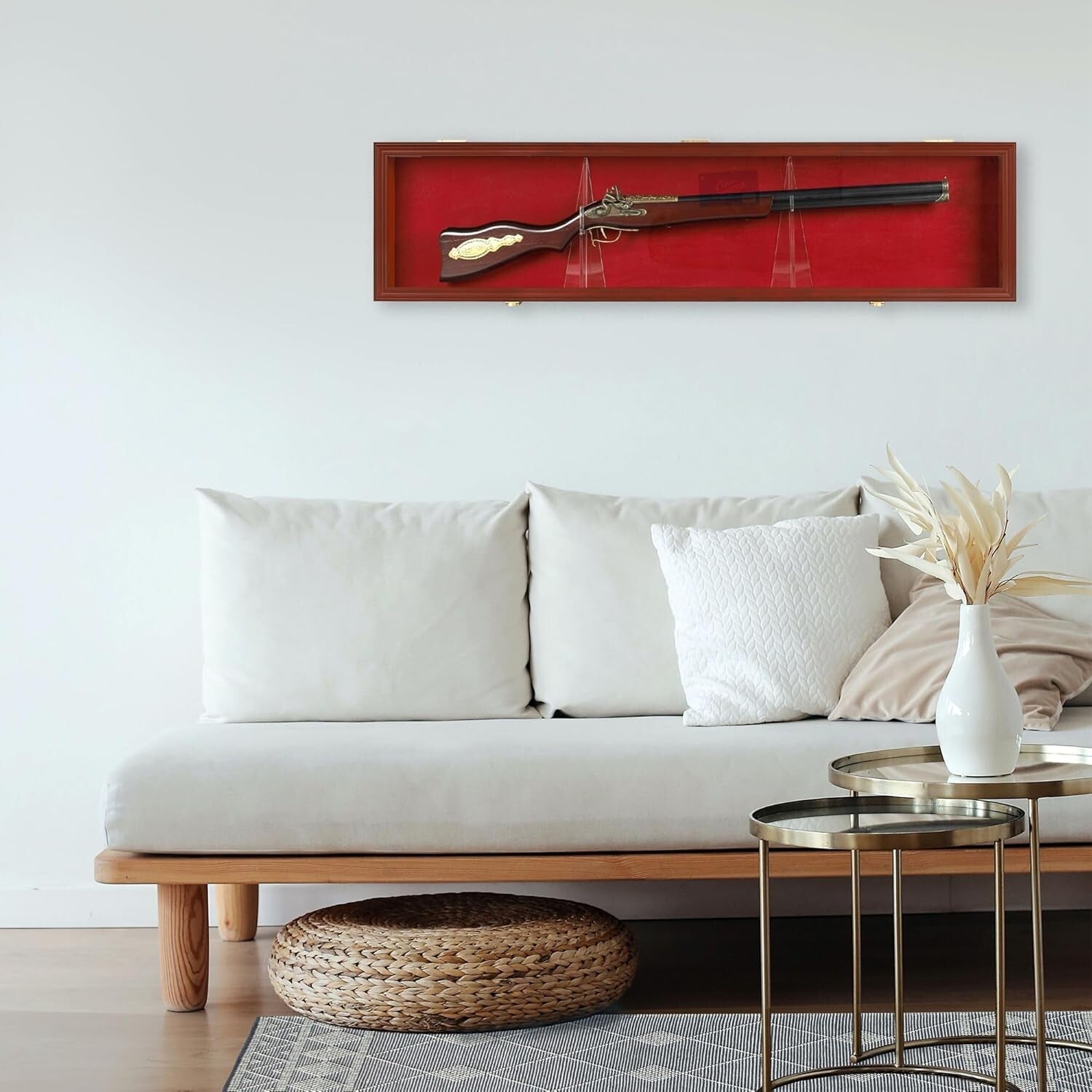 43" Lockable Rifle/Shotgun Display Cabinet with UV Protection - Mahogany Finish