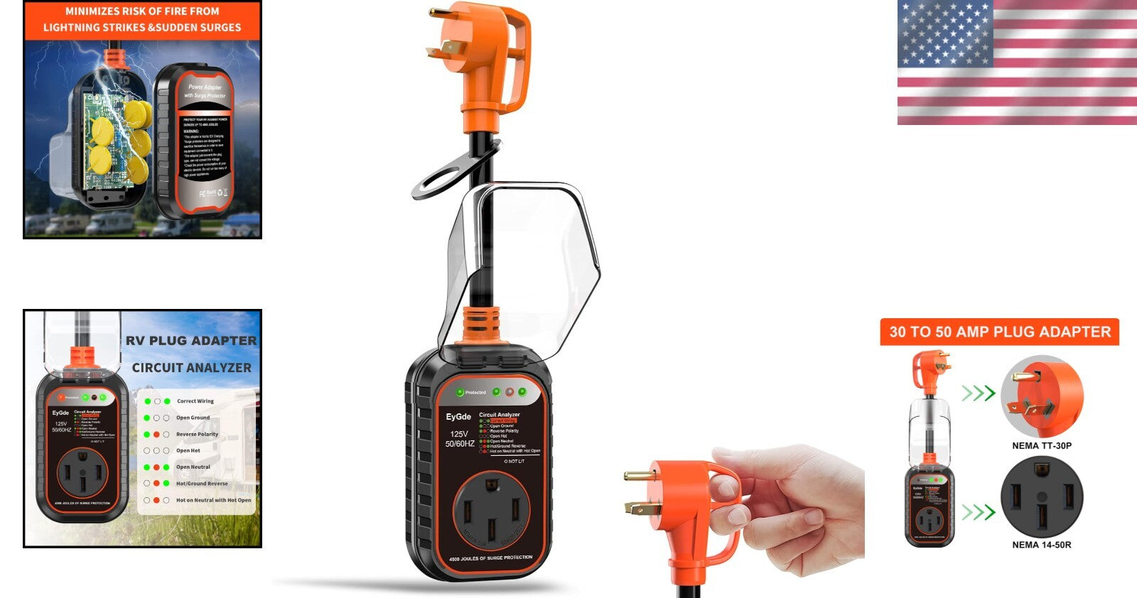 30A to 50A RV Power Adapter with LED Indicator & Waterproof Design for Campers