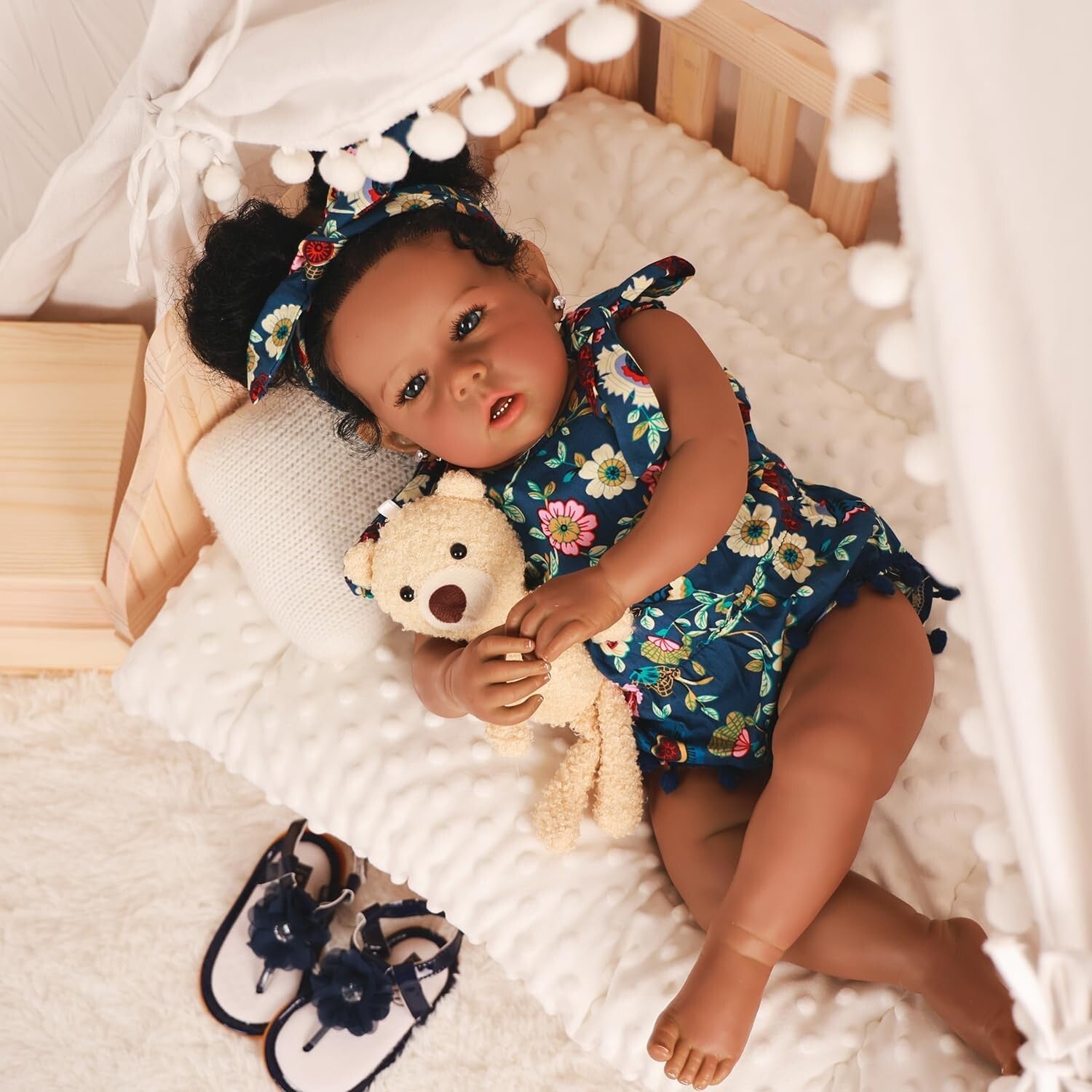 20-Inch Realistic African American Reborn Baby Doll with Curly Hair - Gift Ready