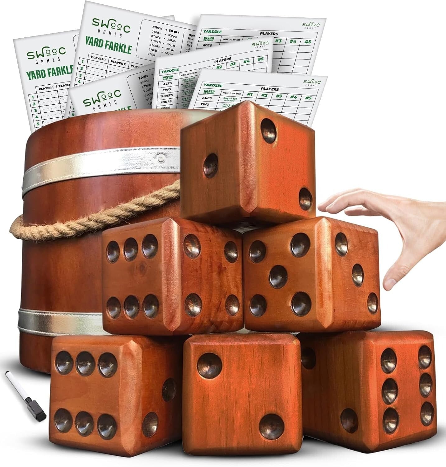 Extra Large Wooden Dice Game - Complete Yardzee & Farkle Set for 5 Players