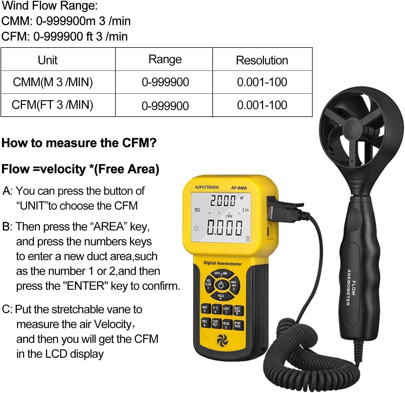 Compact Wind Speed Meter with Backlight - Multi-Function for HVAC Professionals