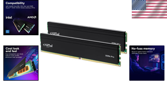 Crucial Pro 32GB DDR4 UDIMM RAM - 3200MHz Performance Amplifier for Desktops
