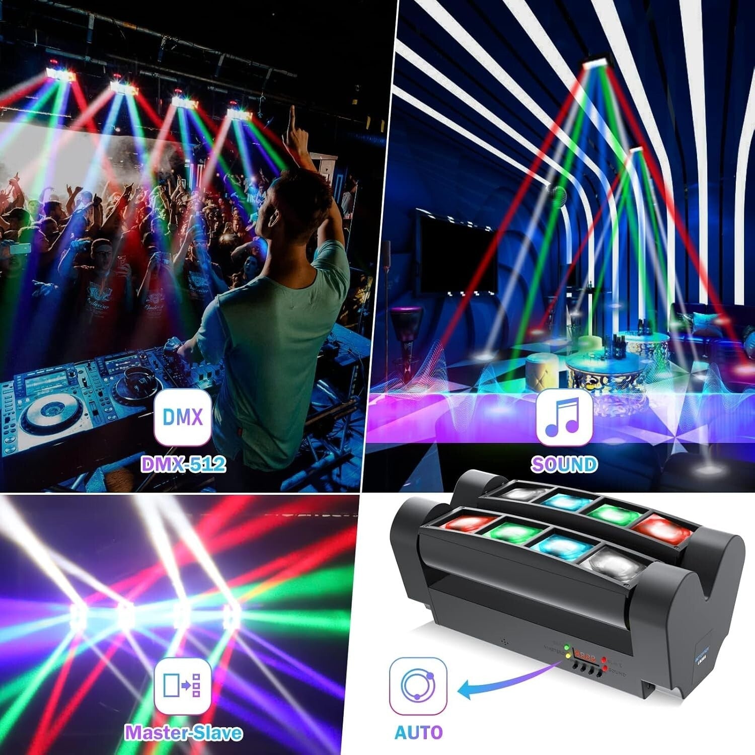 Sound Activated 8x3W RGBW Moving Head Light - Ideal for Parties, Weddings, Clubs