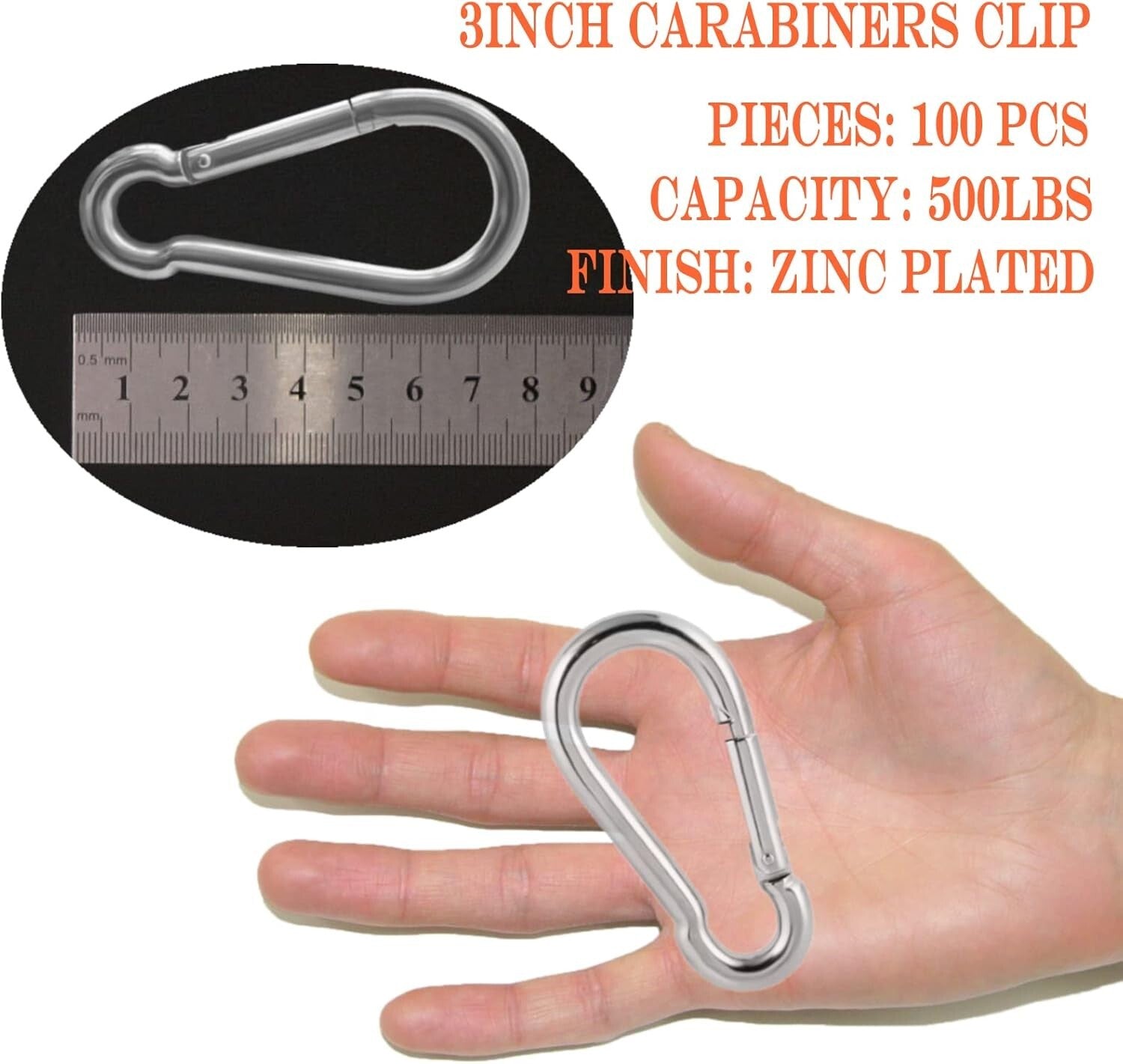 500lbs Capacity M8 Steel Carabiner Clips - Perfect for Outdoor Activities