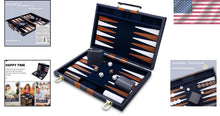Load image into Gallery viewer, Premium Leather Backgammon Set - Classic 15-Inch Portable Game in Navy