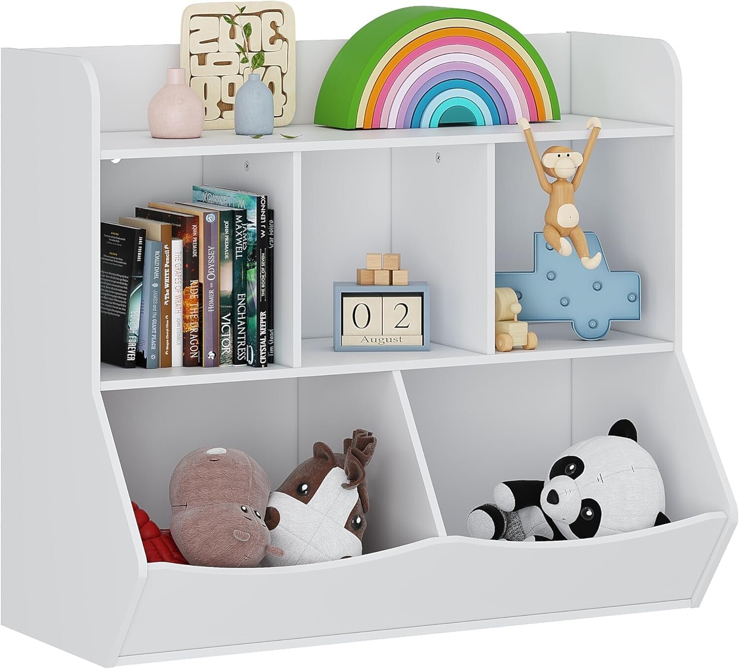 Stylish Toy Storage Organizer & Bookcase with 8 Cubbies for Kids' Playrooms