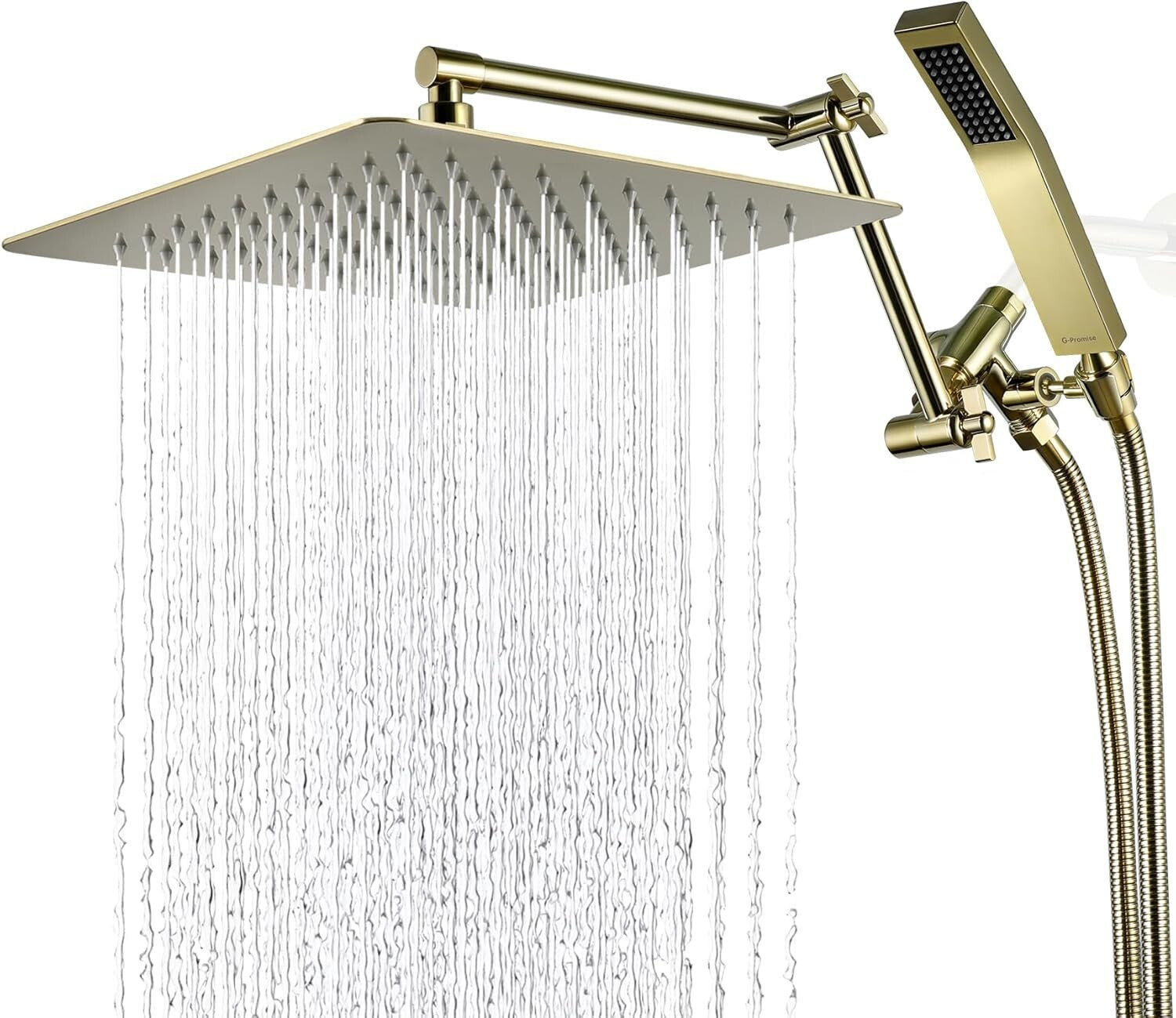 3-Setting Polished Brass Rainfall Shower & Handheld Spray with Extension Arm