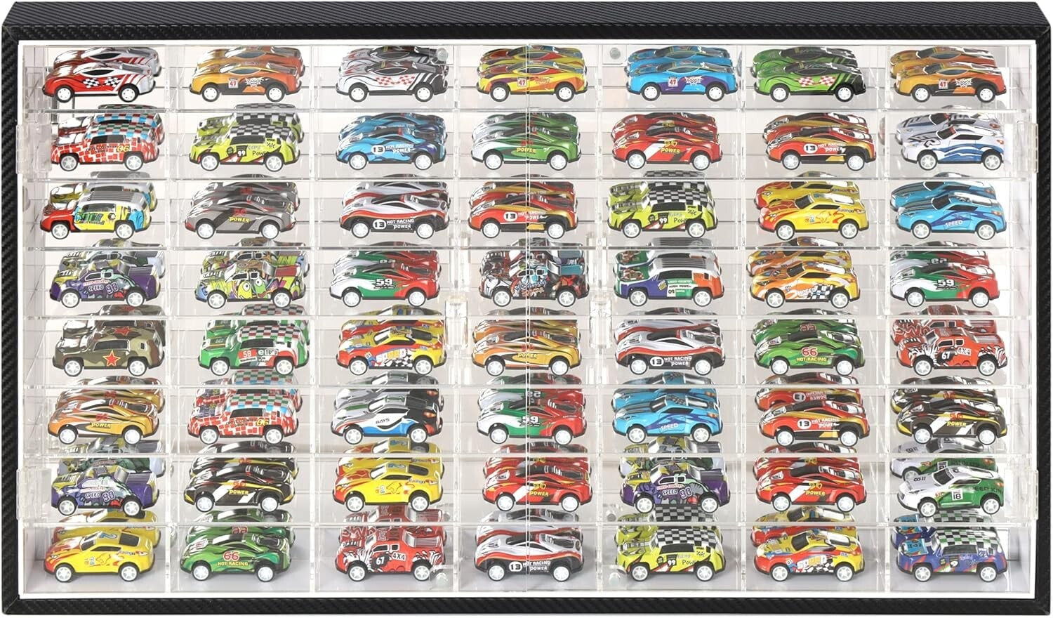 Premium Acrylic 1/64 Scale Car Display Case with 56 Compartments - No Assembly