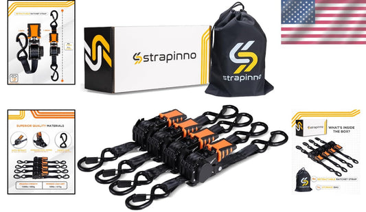 4-Piece Retractable Ratchet Straps Bundle - 1in x 6ft - 1,500LBS Strength