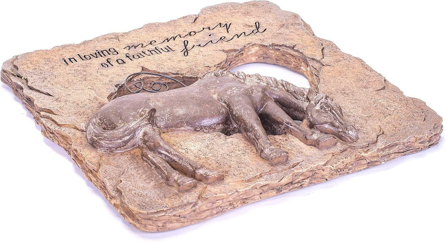 Slate Gray Pet Memorial Stone - Devoted Angel Horse Design for Garden Tribute