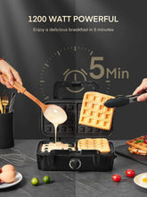 Load image into Gallery viewer, Portable 1200W Waffle Maker &amp; Panini Press - Removable Plates for Easy Cooking