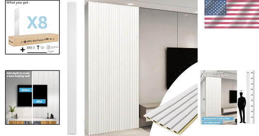 Durable 3D WPC Slat Wall Accent Panels - White, 8-Pack, Perfect for Home Design