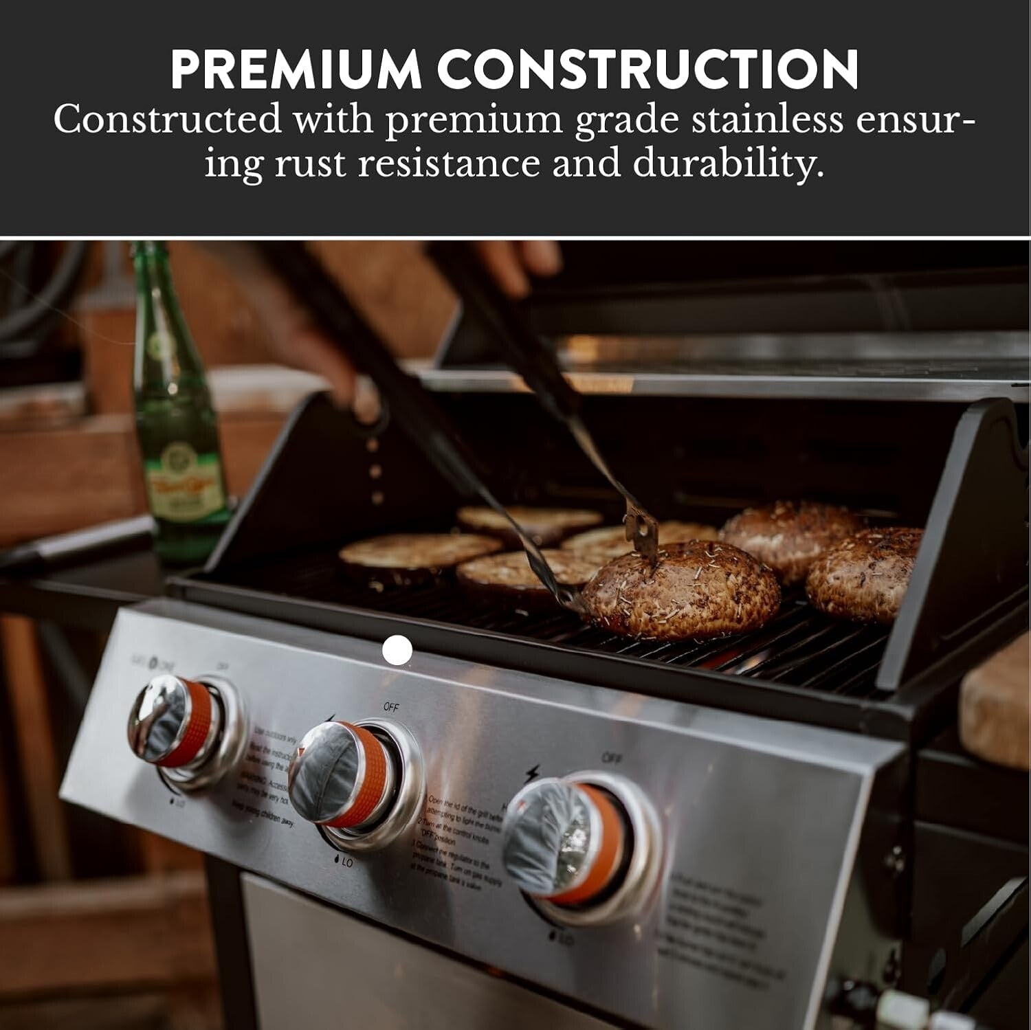 Black Stainless Steel BBQ Grill – 3 Burners with Built-In Wheels for Easy Use